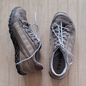 TSUBO Leather Suede Comfort Sneakers Brown Lace Up Casual Walking Shoe